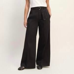 Everlane The Pleated Wide-Leg Chino With Belt Black Size 4 NWOT